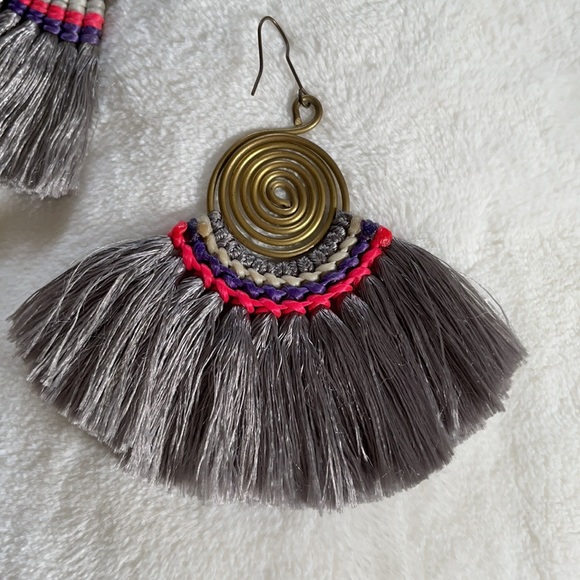 Big Grey Tassel Earrings - Picture 2 of 3